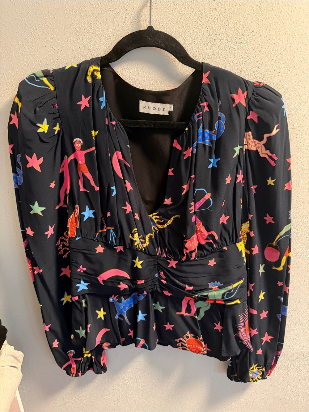 RHODE Black Star & Zodiac Print Long Sleeve Blouse